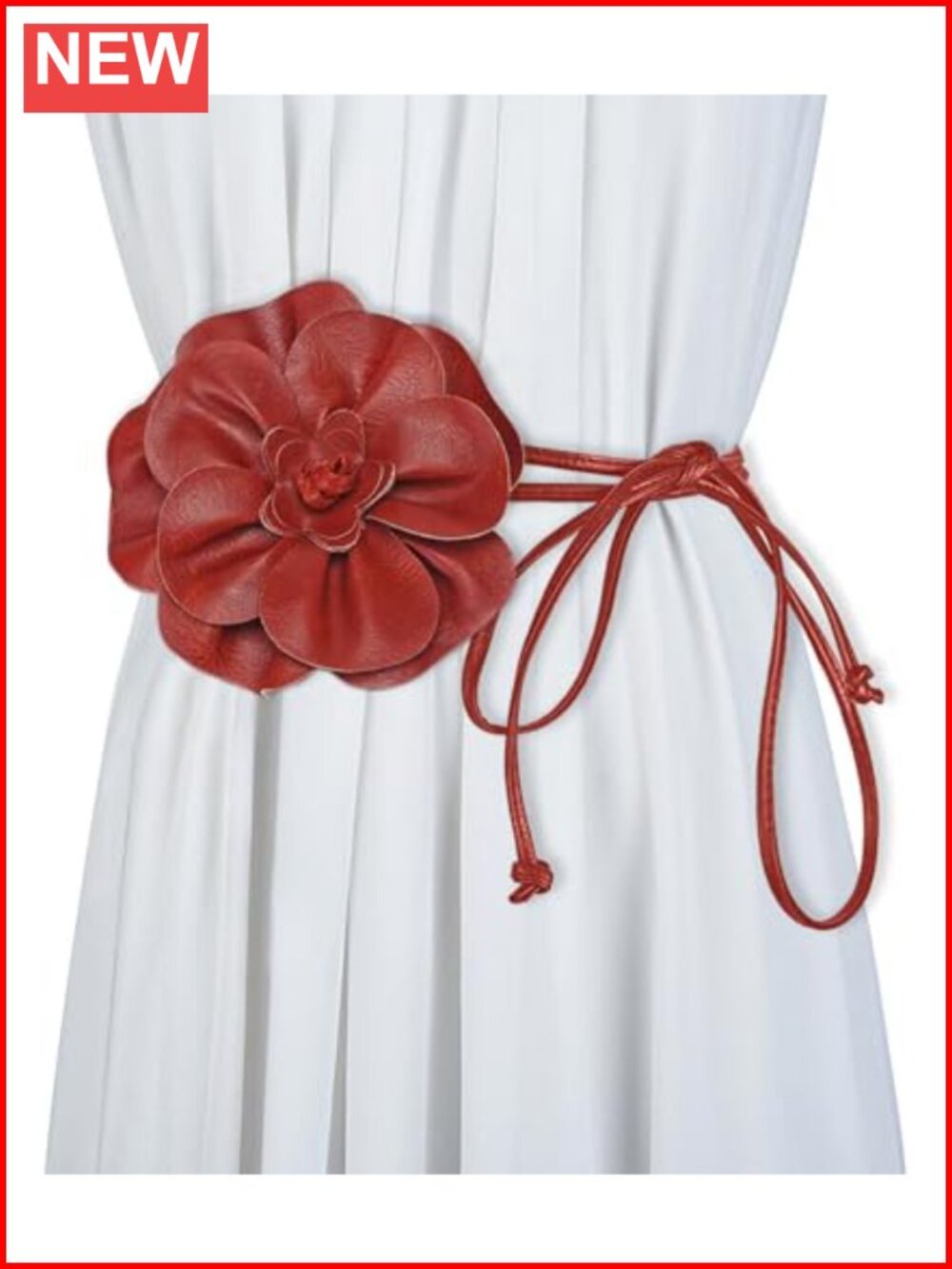 WENLOOY Women Boho PU Leather Big Flower Waist Belt Tie Bow Sash